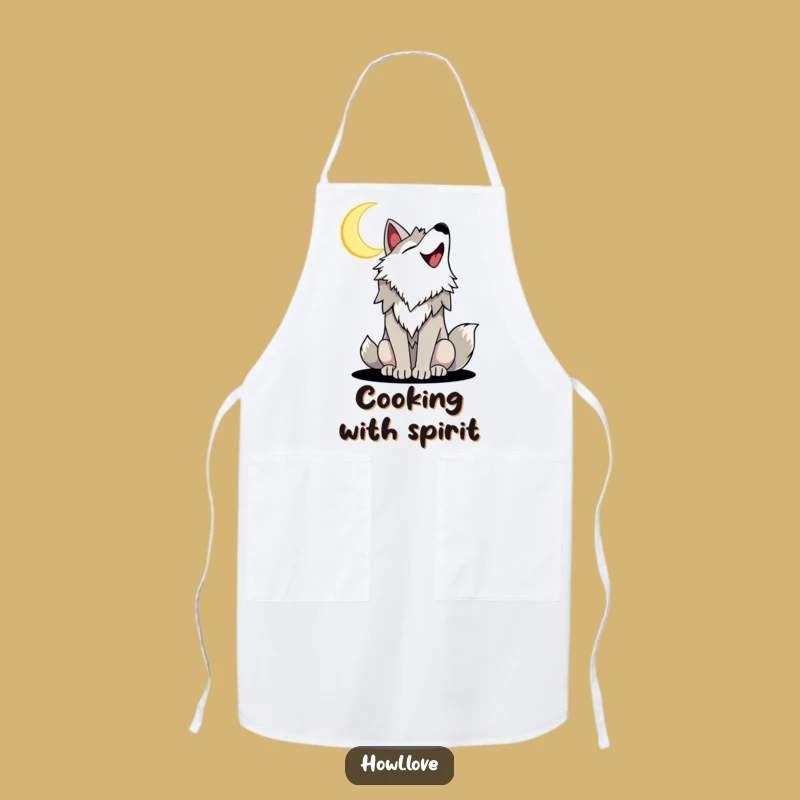 Funny Howling Wolf Apron for Kitchen Fun, a Hilarious Cooking Gift.