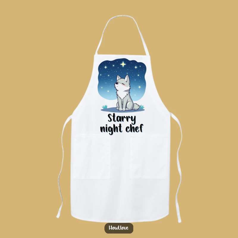 Funny Peaceful Wolf Starry Sky Apron - Celestial Kitchen Wear for Thinkers