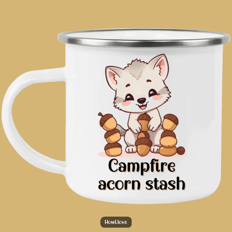 Adventure Funny Wolf Cub Acorn Camping Mug: Sip & Giggle Outdoors