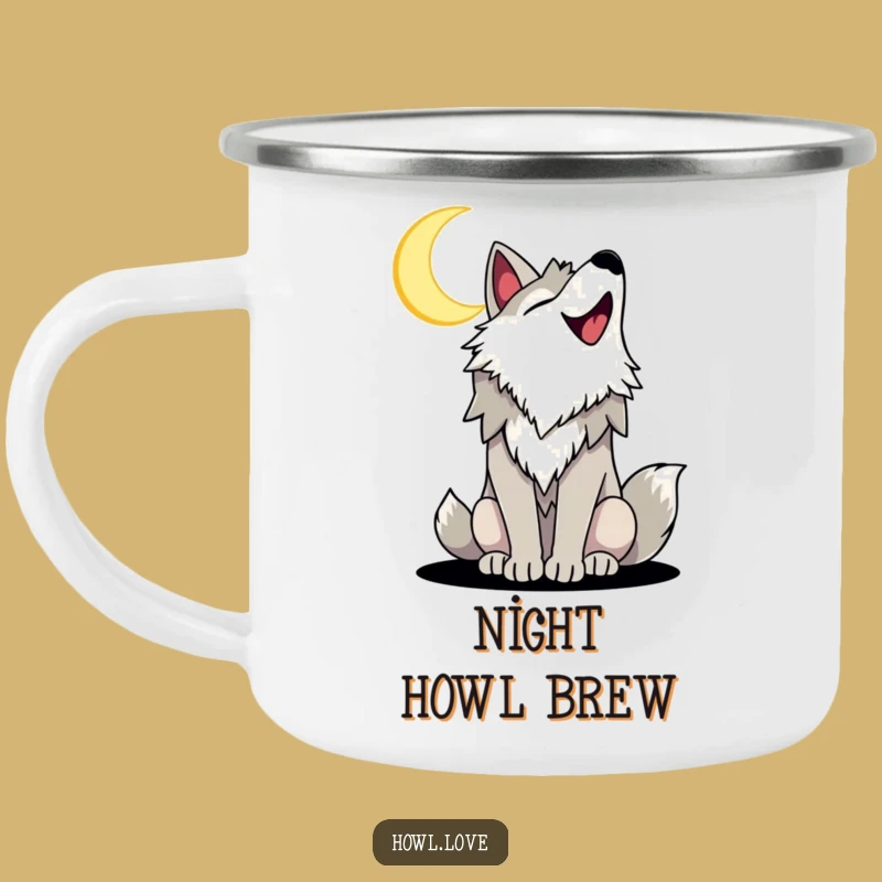 Funny Howling Wolf Camping Mug for Adventures, a Hilarious Outdoor Gift.