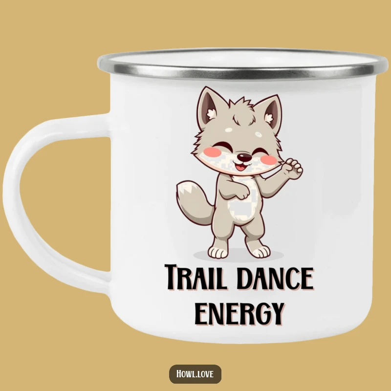 Trail Funny Dancing Wolf Cub Camping Mug: Sip & Groove Outdoors