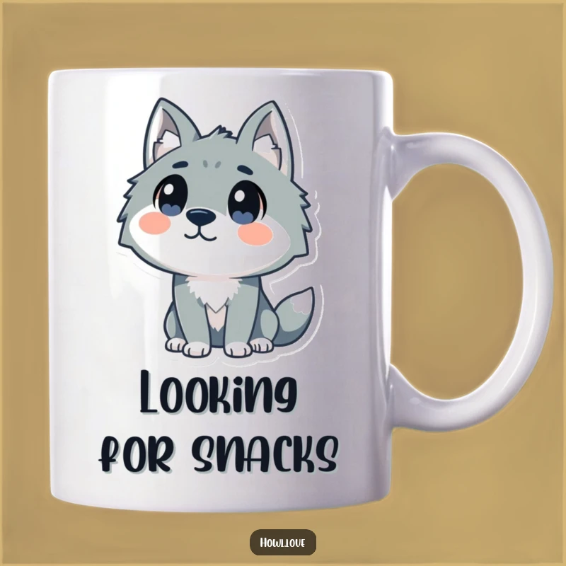 Funny Curious Wolf Mug with Dot Eyes, a Hilarious Gift for Animal Lovers.