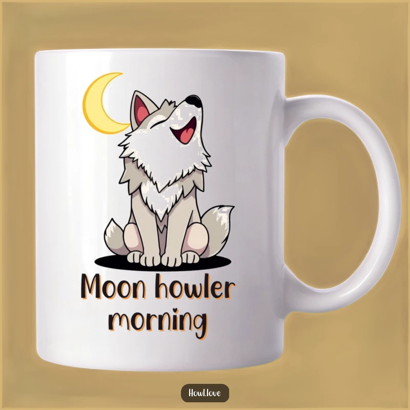 Funny Joyful Wolf Howling Mug, a Hilarious Gift for Moon Lovers.