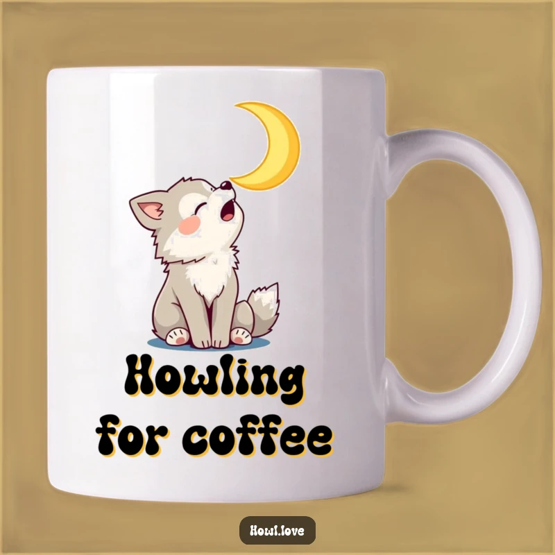 Funny Wolf Cub Moon Mug: Joyful Howling Gift for Night Owls Who Love Humor