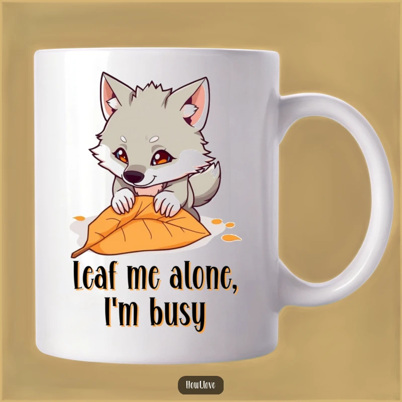 Funny Wolf Pouncing Leaf Mug - Hilarious Woodland Creature Gift