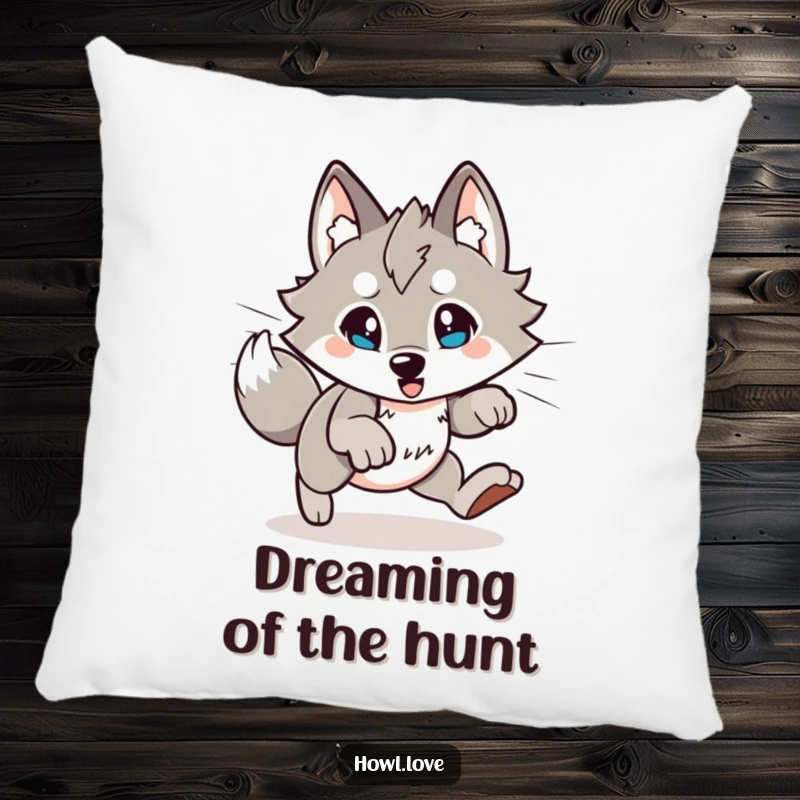 Funny Wolf Pillow: Soft cushion featuring an energetic wolf character in a cute, playful pouncing pose.