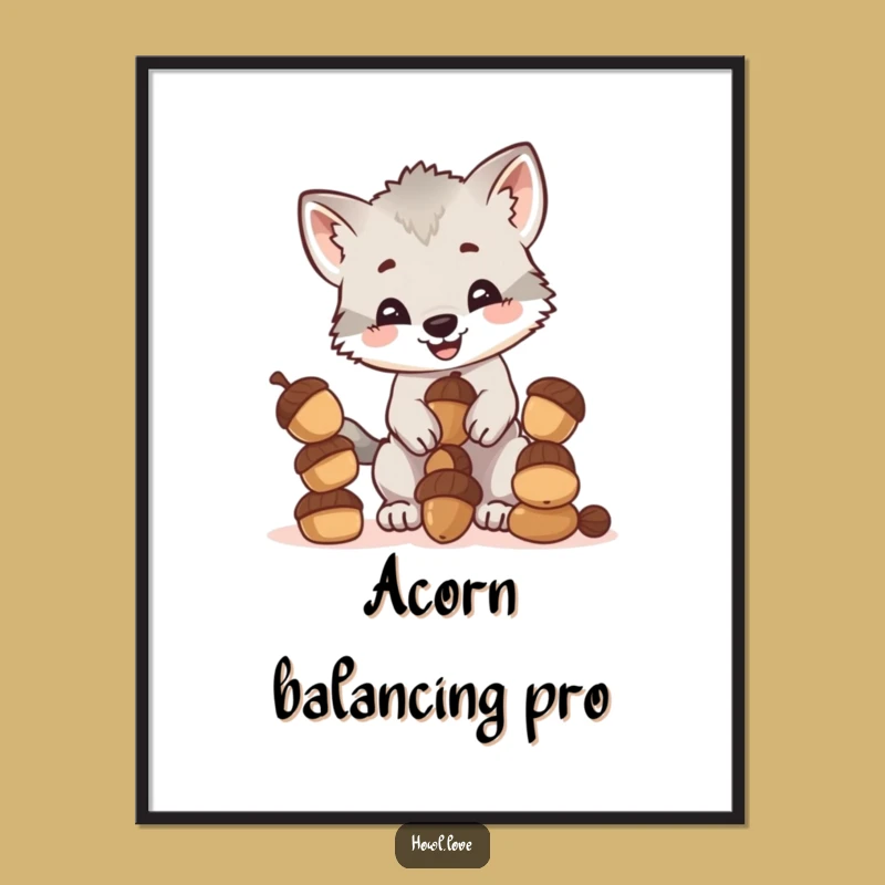 Funny Wolf Cub Acorn Digital Print: Instant Hilarious Art Download