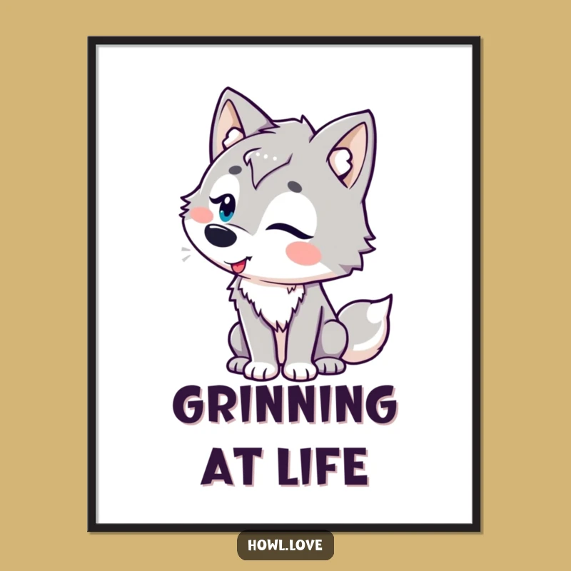 Funny Amused Wolf Digital Art Print for Decor, a Hilarious Gift.