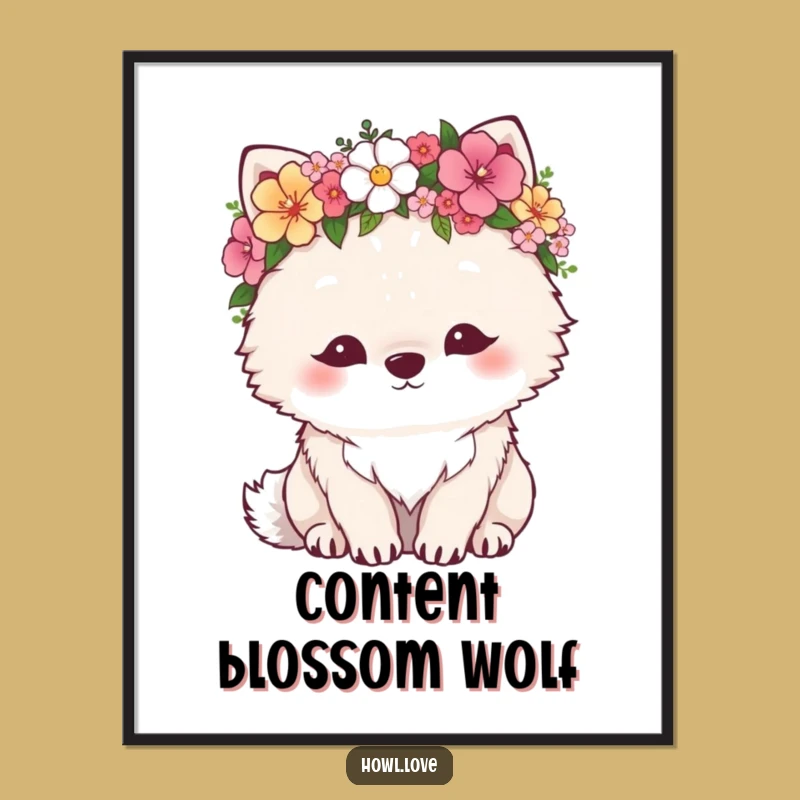 Funny Fluffy Wolf Flower Crown Digital Art - Printable Boho Beauty