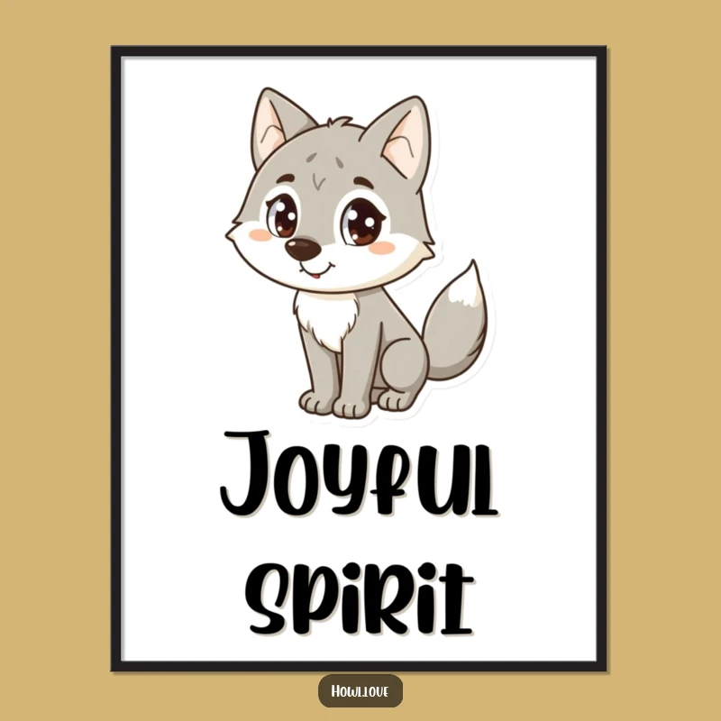 Funny Happy Wolf Digital Art: Big Dot Eyes Joyful Print, Instant Decor