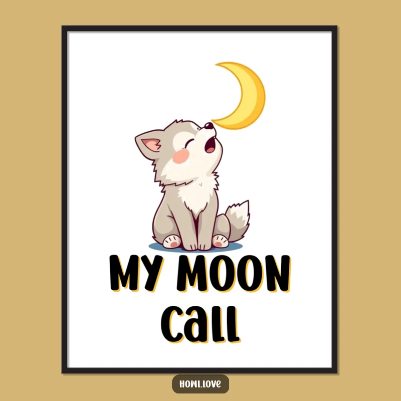 Funny Wolf Cub Moon Digital Art: Printable Celestial Decor, a Hilarious Gift