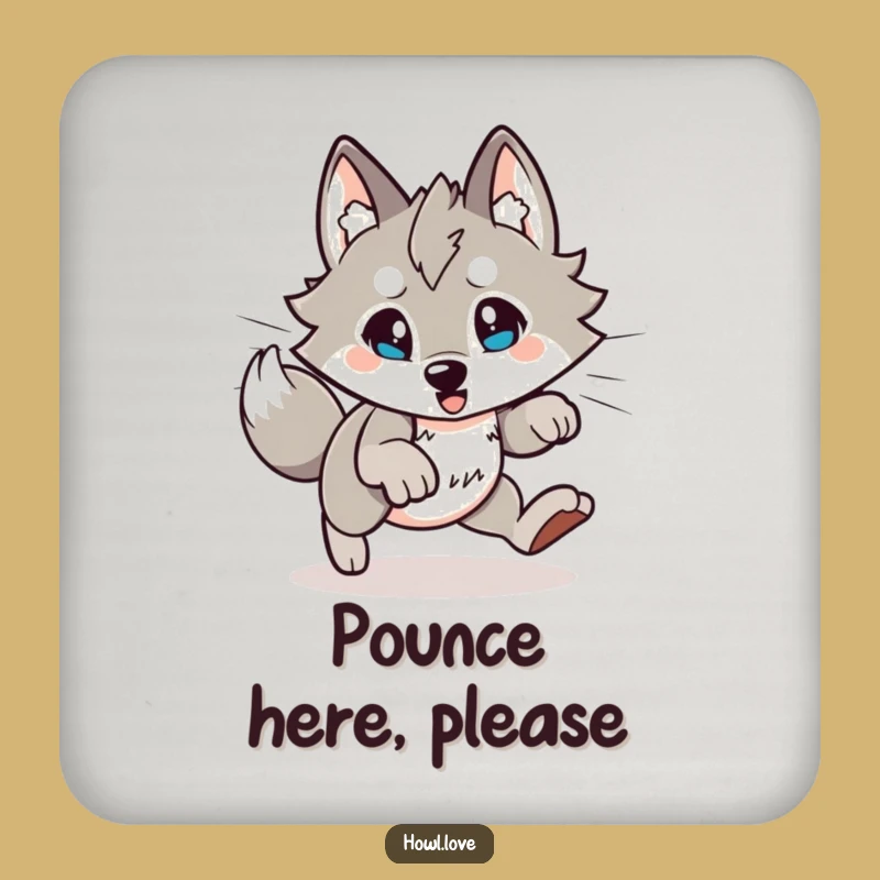 Funny Pouncing Wolf Coaster Set: Energetic Protection, Unique Gift