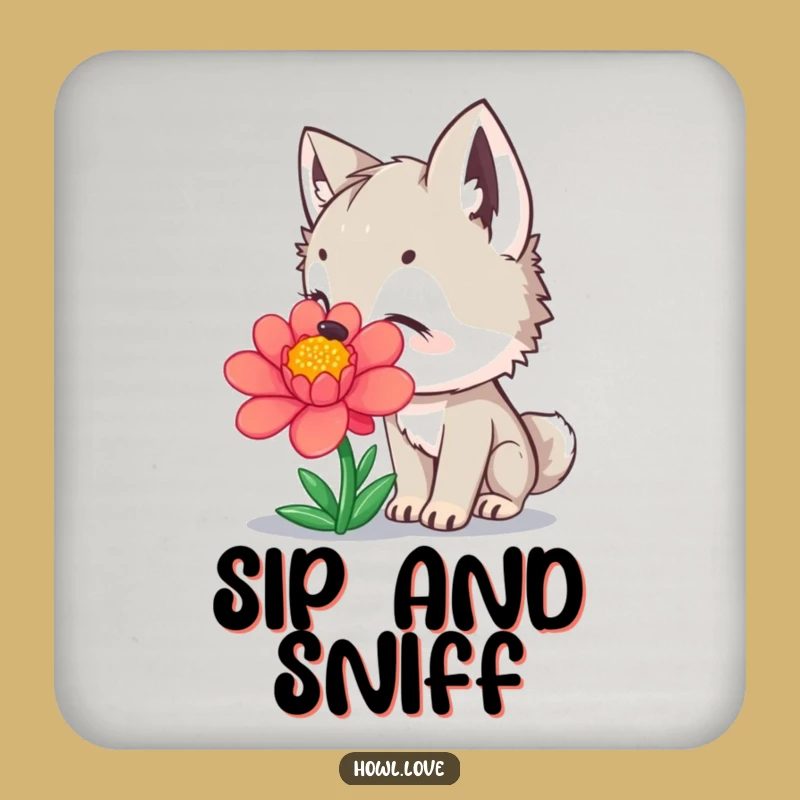Funny Wolf Cub Flower Coaster Set: Floral Protection, a Hilarious Nature Gift