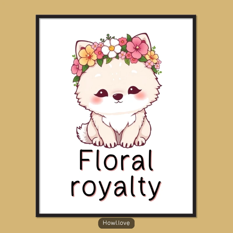 Funny Fluffy Wolf Flower Crown Poster - Adorable Wall Art for Nature Lovers