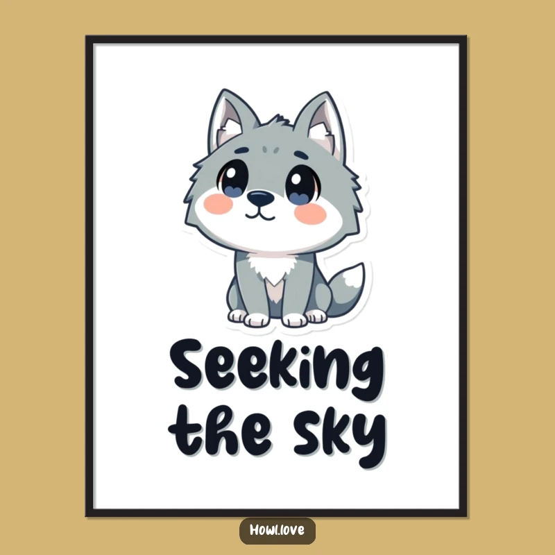 Funny Curious Wolf Poster for Wall Art, a Hilarious Decor Gift.