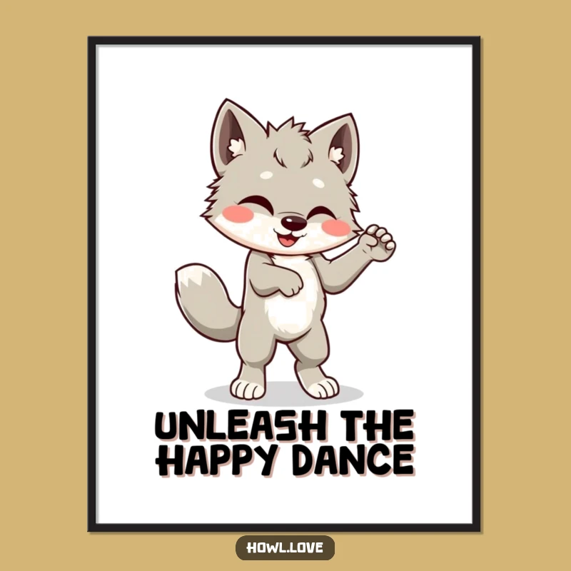 Funny Dancing Wolf Cub Poster: Vibrant & Hilarious Wall Art