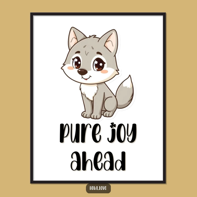 Funny Happy Wolf Poster: Big Dot Eyes Wall Art, Hilarious Gift