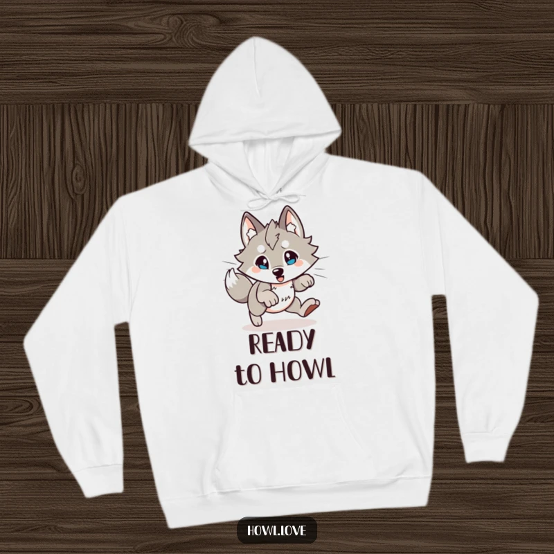 Funny Wolf Hoodie: Cozy apparel featuring an energetic wolf character in a dynamic, playful pounce pose.