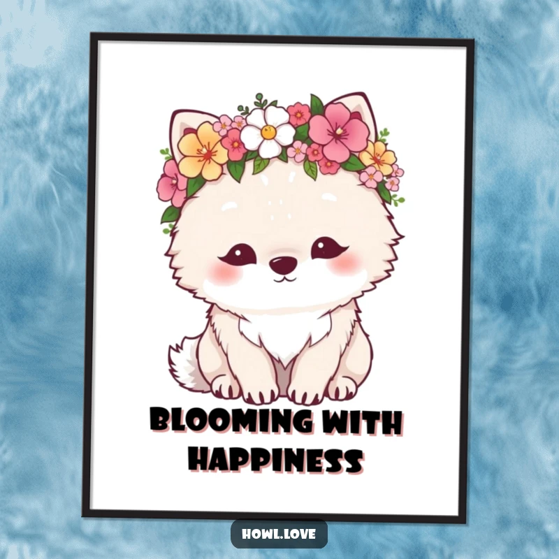 Funny Free Printable Wall Art: A fluffy wolf looking utterly content while wearing a beautiful, handcrafted flower crown.