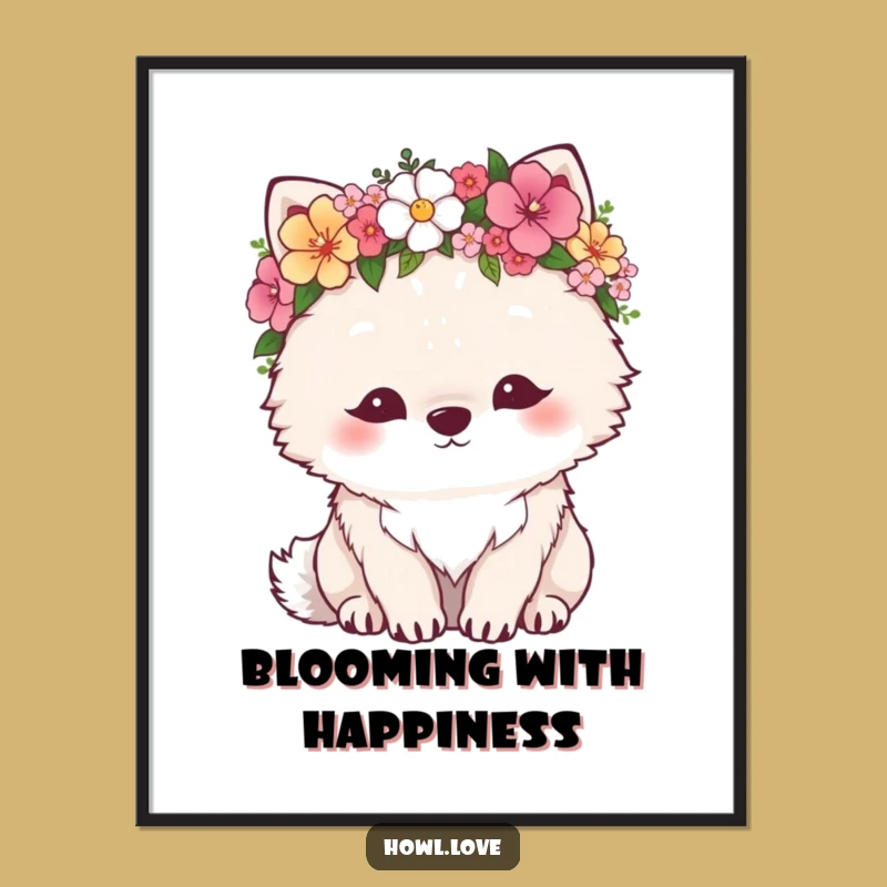 Free Printable Funny Wall Art: Fluffy Wolf Flower Crown Downloadable Decor