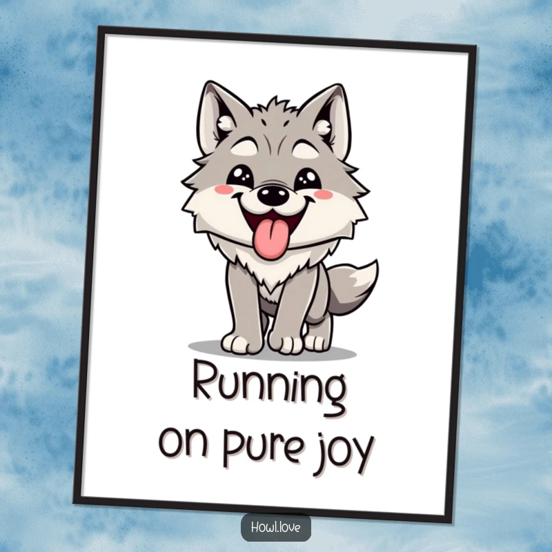 Funny Free Printable Wall Art: A happy wolf with its tongue out, panting contentedly after a good run, full of joy.
