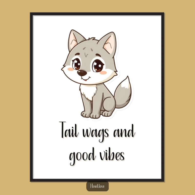 Free Printable Wall Art: Happy Wagging Wolf, Cute & Funny Downloadable Decor