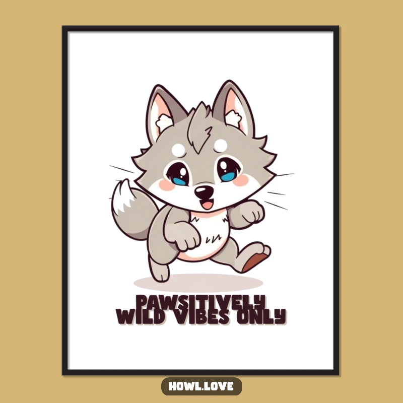 Free Printable Wall Art: Energetic Pouncing Wolf, Funny Downloadable Room Decor