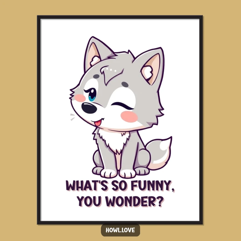 Funny Free Printable Wall Art: Amused Wolf with Playful Curves for Whimsical Decor