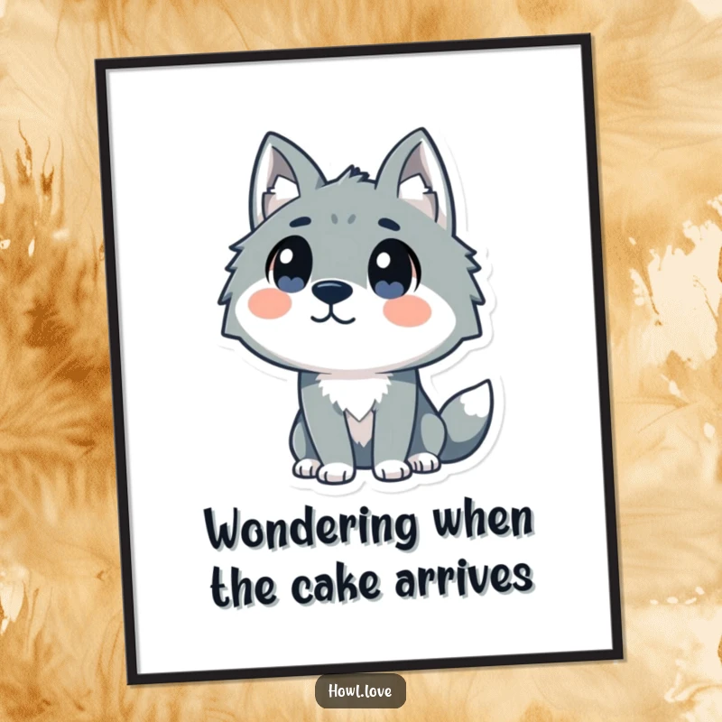 Free Printable Wall Art featuring a stylized wolf with distinctive, curious dot eyes looking upwards, adding a whimsical touch to any room.