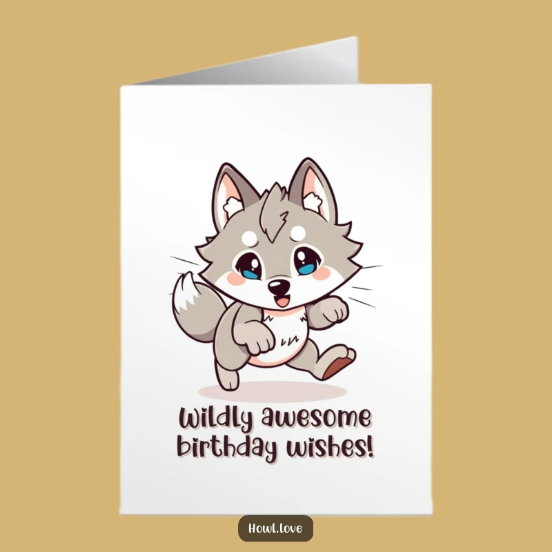 Free Printable Birthday Card: Energetic Wolf Pounce, Hilarious Downloadable Greeting