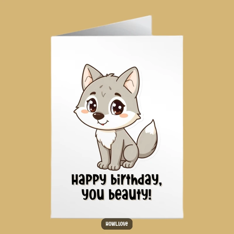 Free Printable Birthday Card: Happy Wolf Wagging Tail, Cute & Funny Downloadable