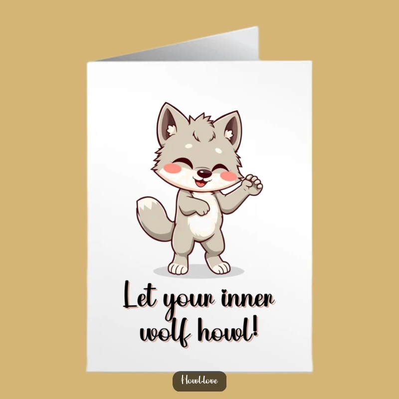 Free Printable Birthday Card: Silly Wolf Cub Dancing - Joyful Downloadable Gift Idea