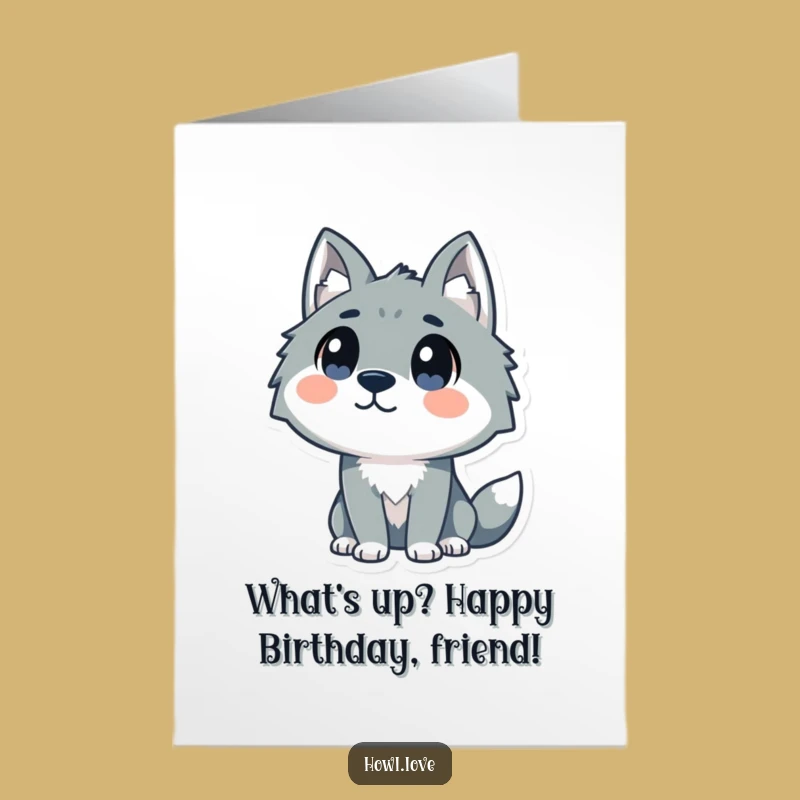 Funny Free Printable Birthday Card: Curious Wolf with Dot Eyes for a Whimsical Celebration