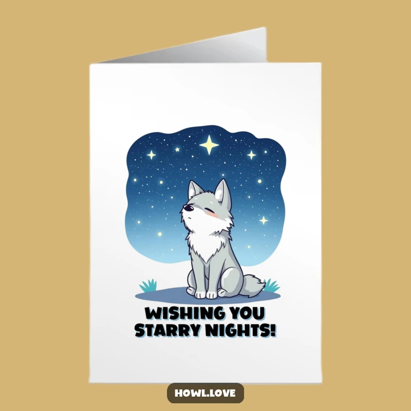 Free Printable Funny Birthday Card: Peaceful Wolf Starry Sky Downloadable Gift