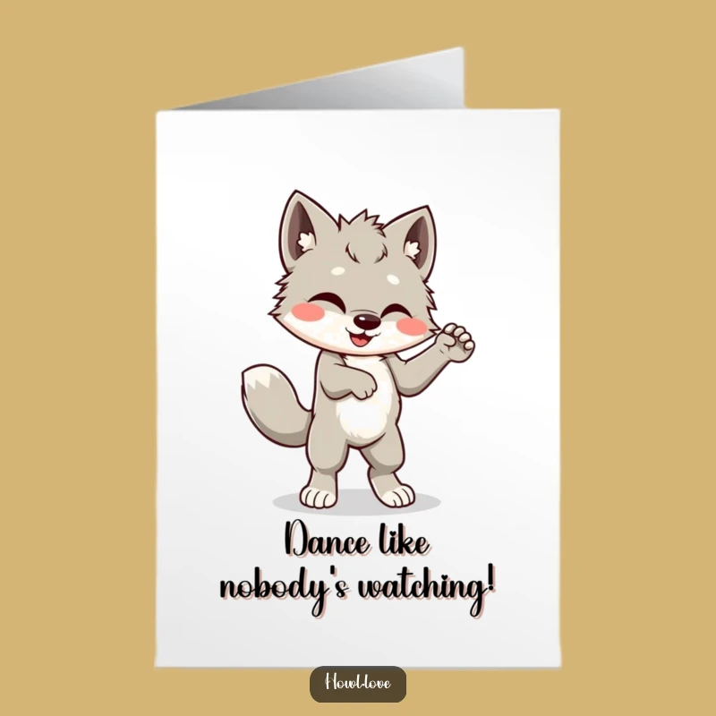 Free Printable Congrats Card: Silly Wolf Cub Dancing - Fun Downloadable Gift