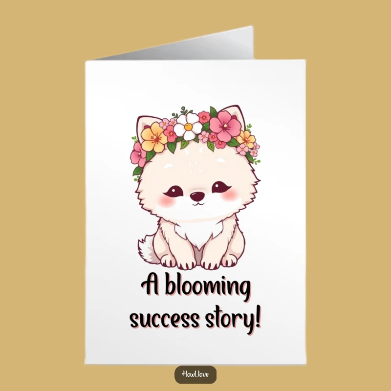 Free Printable Funny Congrats Card: Fluffy Wolf Flower Crown Downloadable Celebration