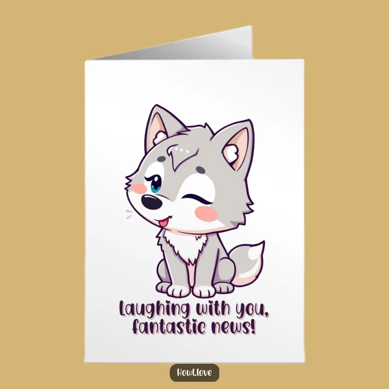 Funny Free Printable Congrats Card: Amused Wolf for Playful Celebration of Success