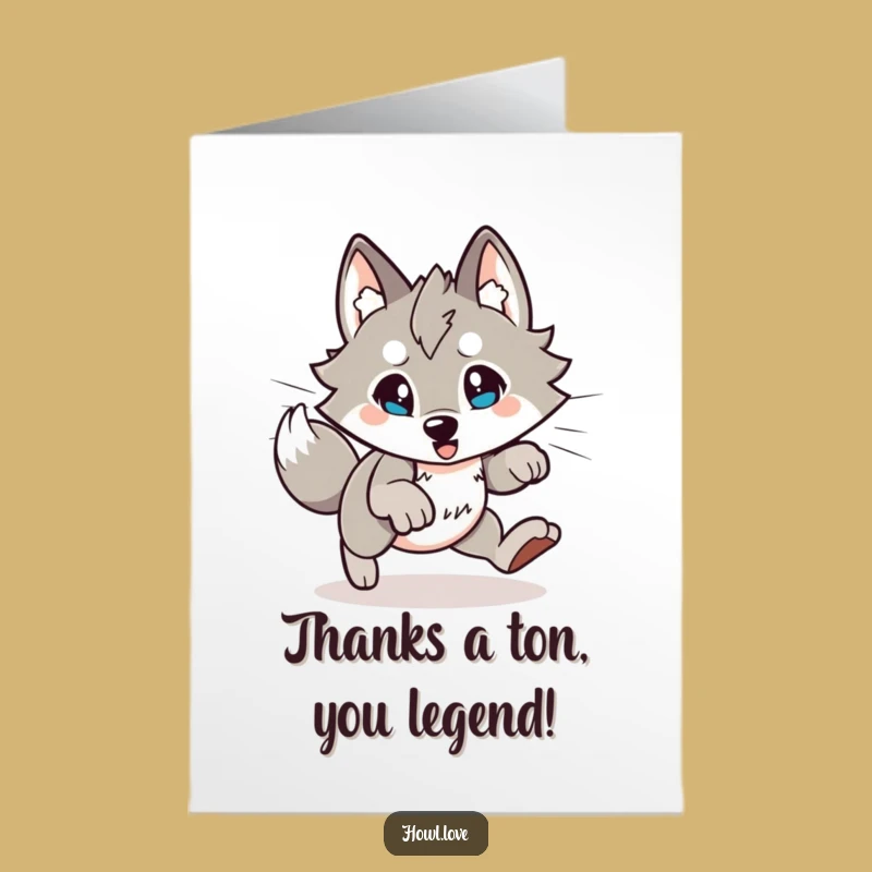 Free Printable Thank You Card: Pouncing Wolf, Express Gratitude with Humor