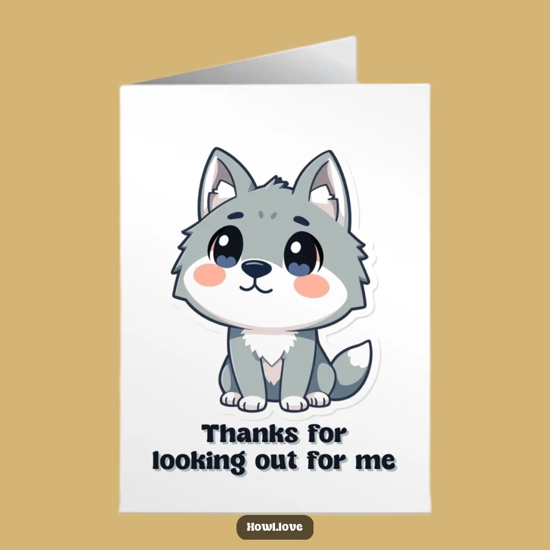 Funny Free Printable Thank You Card: Curious Dot-Eyed Wolf for a Quirky Thanks