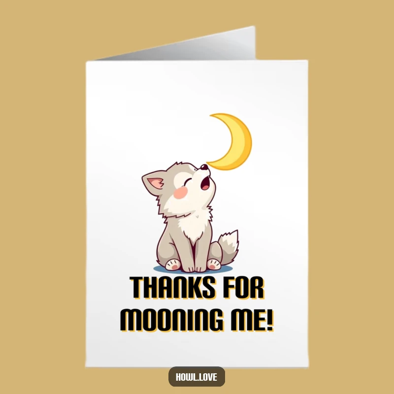 Free Printable Thank You Card: Wolf Cub Howling at Moon, Joyful Gratitude Downloadable