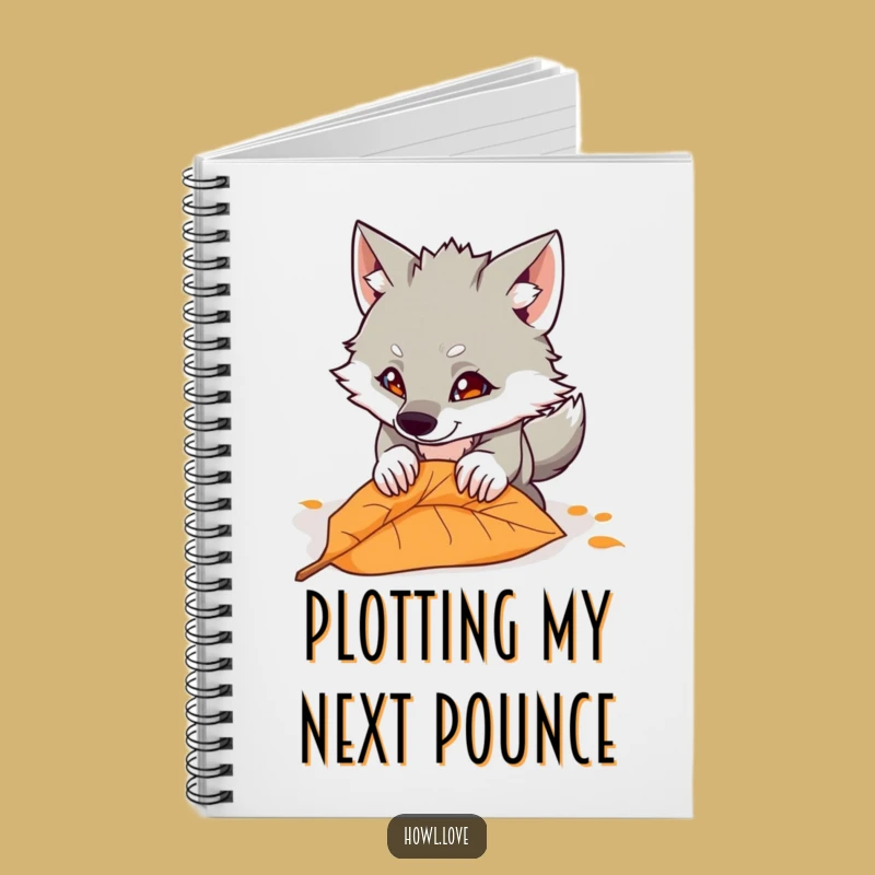 Funny Wolf Pouncing Leaf Notebook - Journaling Fun for Creatives