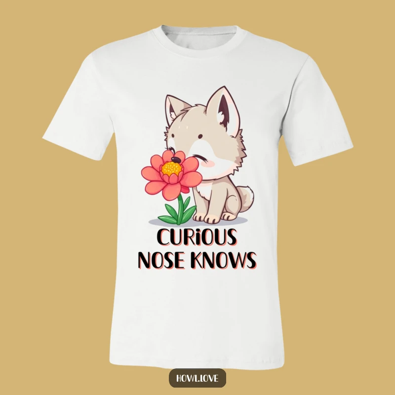 Funny Wolf Cub Flower T-Shirt: Curious Nature Tee, a Hilarious Outdoor Adventure Gift