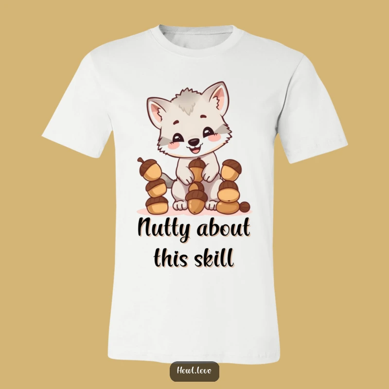Funny Wolf Cub Acorn Balancing T-Shirt: Hilarious Animal Humor Tee Gift