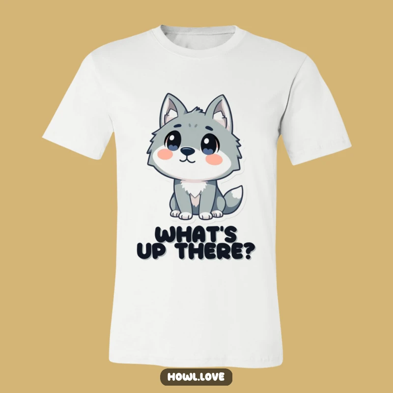 Funny Curious Wolf T-Shirt with Dot Eyes, a Hilarious Casual Gift.