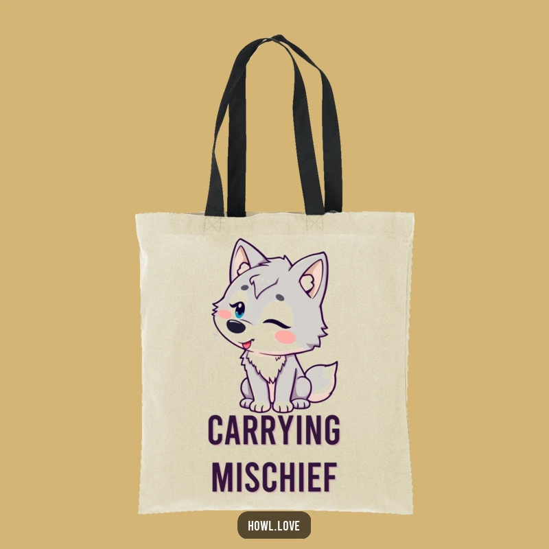 Funny Amused Wolf Tote Bag for Shopping, a Hilarious Accessory Gift.